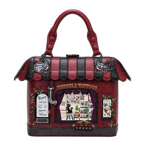 Chic Red Satchel with Artistic Design